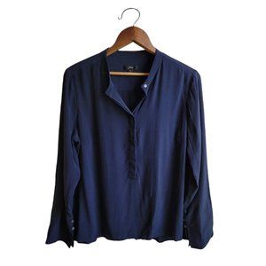 J. Crew Popover Top Tunic Long Sleeve Re-Imagined Silk Navy Blue Large